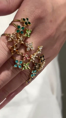 316L Stainless Steel 18K PVD Gold Clover Zircon Ring