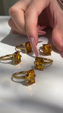 316L Stainless Steel 18K PVD Gold Square Yellow Glass Ring