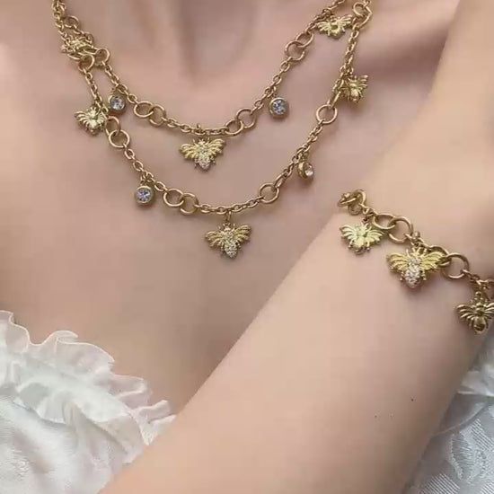 Wholesale delicate bee cz charm jewelry assortment, tarnish resistant 316L stainless steel 18K gold ladies nature boutique matching jewelry sets