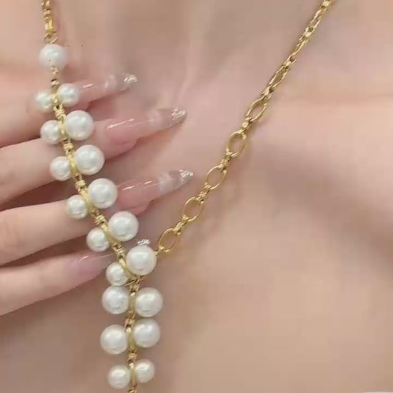 316L stainless steel 18K PVD gold faux pearl drop earrings & pendant necklace set, elegant vacation waterproof women matching jewelry wholesale
