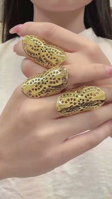 316L stainless steel 18K PVD gold hollow openwork textured sculptural statement ring, bold oversized waterproof women fashion jewelry wholesale
