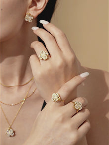 Gold 5A Zircon Four Leaf Flower Jewelry Set | Stainless Steel