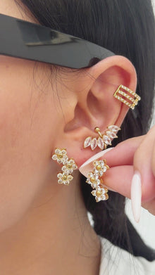 Three-Flower Cluster Drop Earrings – Gold & Silver Stainless Steel