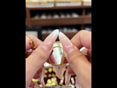 Model showing 18K PVD gold triangle glass open ring made from 316L stainless steel for wholesale jewelry buyers