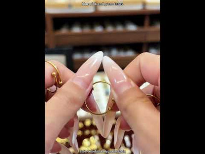 Model showing 18K PVD gold triangle glass open ring made from 316L stainless steel for wholesale jewelry buyers