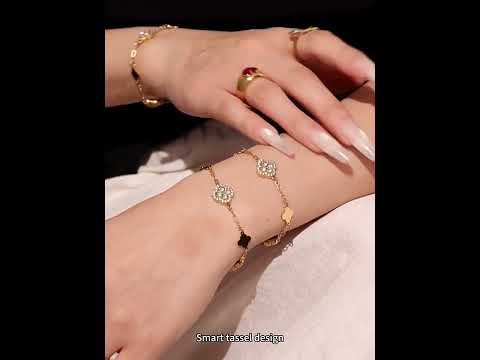 316L Stainless Steel 18K Gold PVD Four-Leaf Clover Flower Zircon Necklace Bracelet