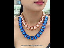 Statement crystal necklace with matching bracelet and earrings in 18K gold plated stainless steel