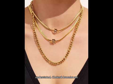 18K Gold Plated Floral Zircon Jewelry Set - Waterproof Stainless Steel Necklace & Bracelet for Women, Wholesale Jewelry
