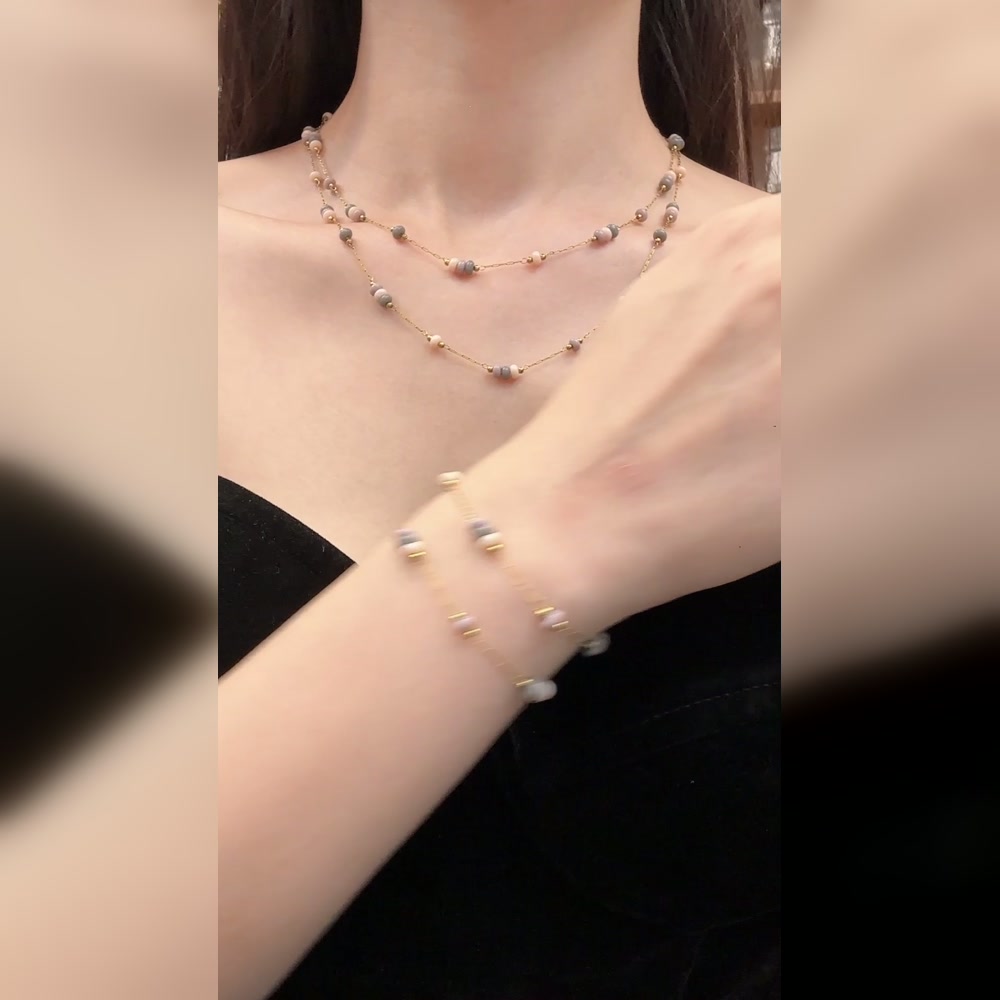 Stainless steel clover zircon and natural stone necklace bracelet collection for wholesale buyers