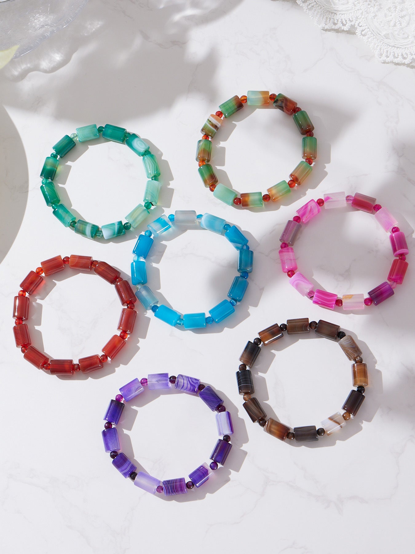 316L Stainless Steel brown natural stone stretch bracelet, elastic design