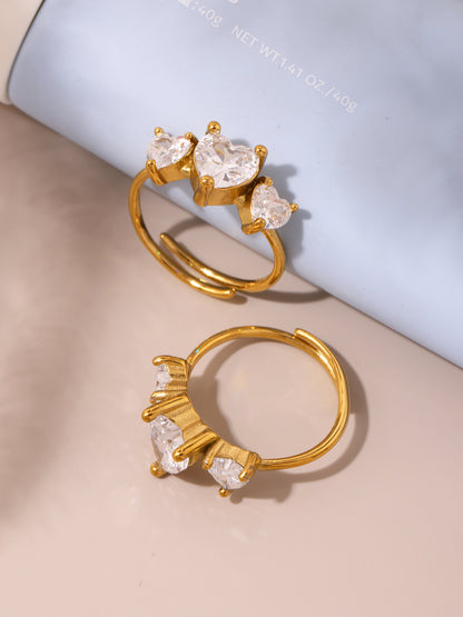 316L Stainless Steel Sweet Heart Super Shiny Zircon Adjustable Ring - Image 10