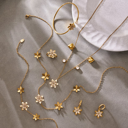 316L Stainless Steel Zircon Inlaid Six-Petal Flower Jewelry Collection - Image 10