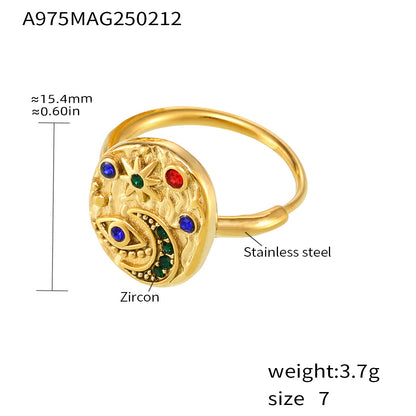 316L Stainless Steel Light Luxury 5A Zircon Star Moon Evil Eye Ring - Image 10