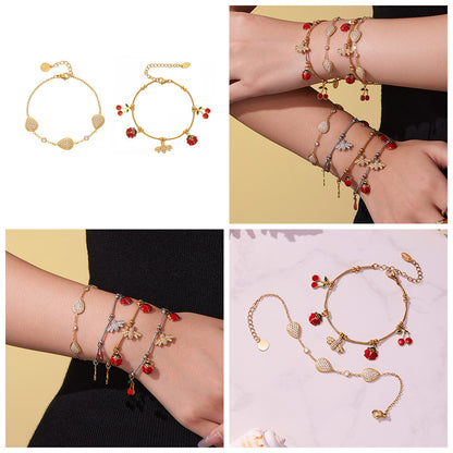Hand wearing waterproof zircon waterdrop charm bracelet, 316L stainless steel jewelry