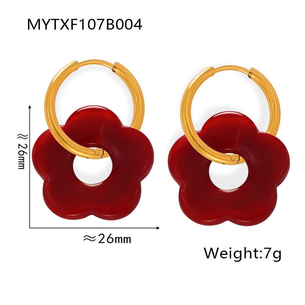 316L Stainless Steel 18K Gold Plated Geometric Red Enamel Drop Earrings - Image 10
