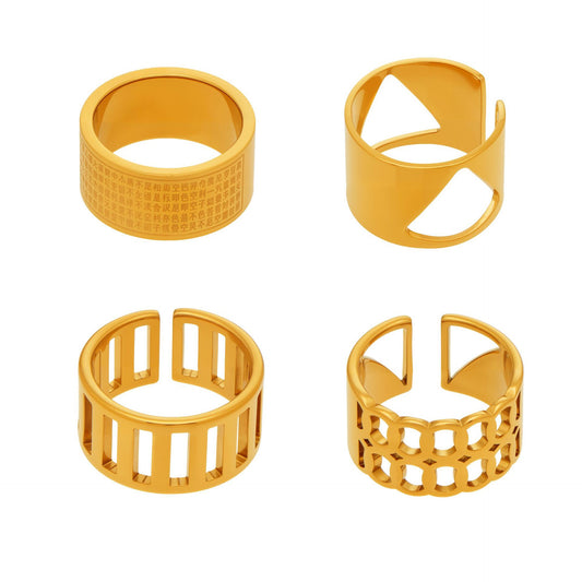 316L Stainless Steel 18K Gold Plated Wide Openwork Adjustable Ring Set - Image 11