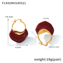 316L stainless steel 18K Gold Plated Geometric Red Enamel Drop Earrings modeled styling view for wholesale earrings buyers