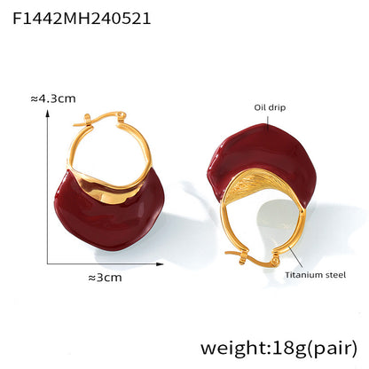316L Stainless Steel 18K Gold Plated Geometric Red Enamel Drop Earrings - Image 11