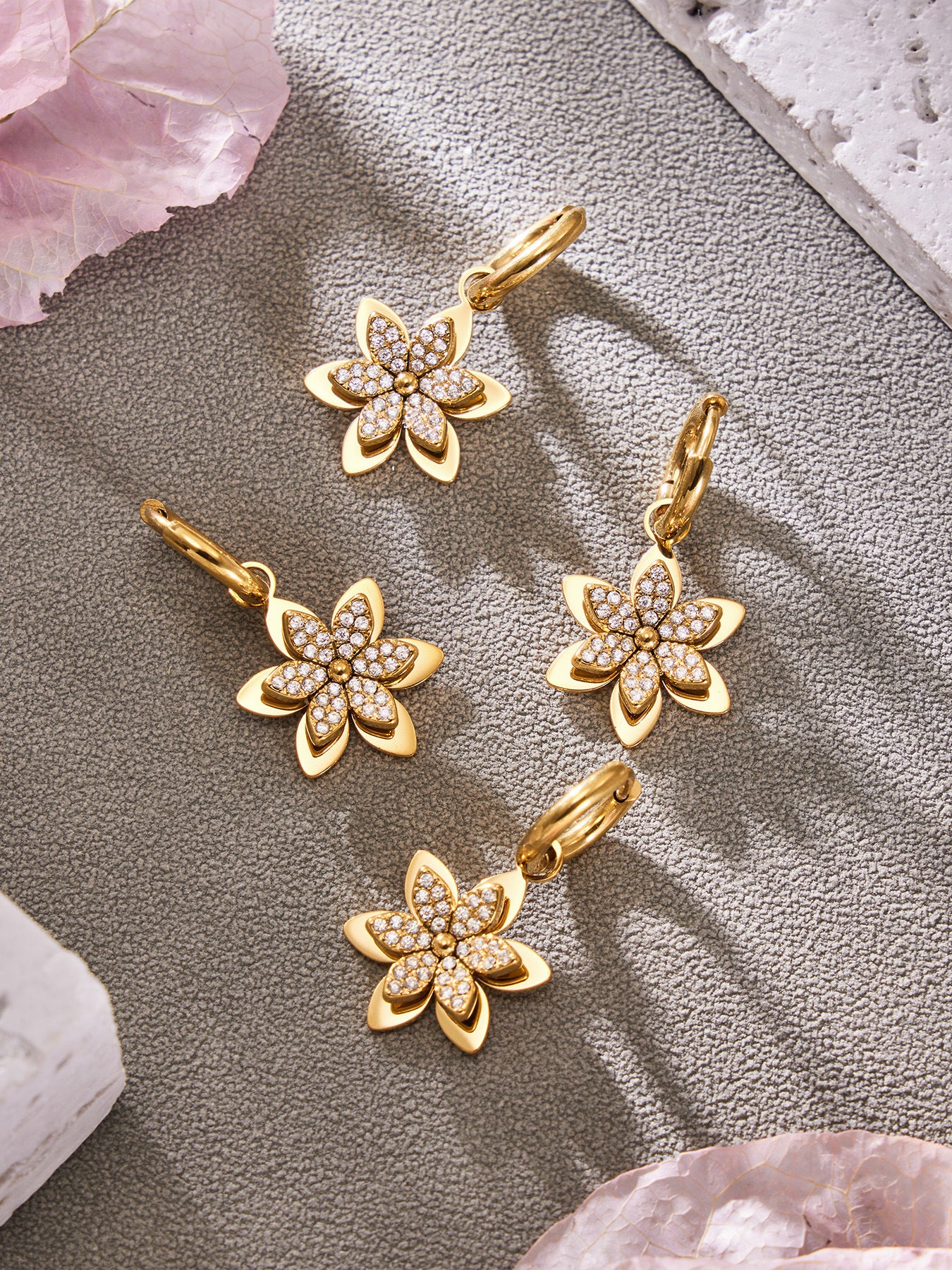 316L Stainless Steel Zircon Inlaid Six-Petal Flower Jewelry Collection - Image 11