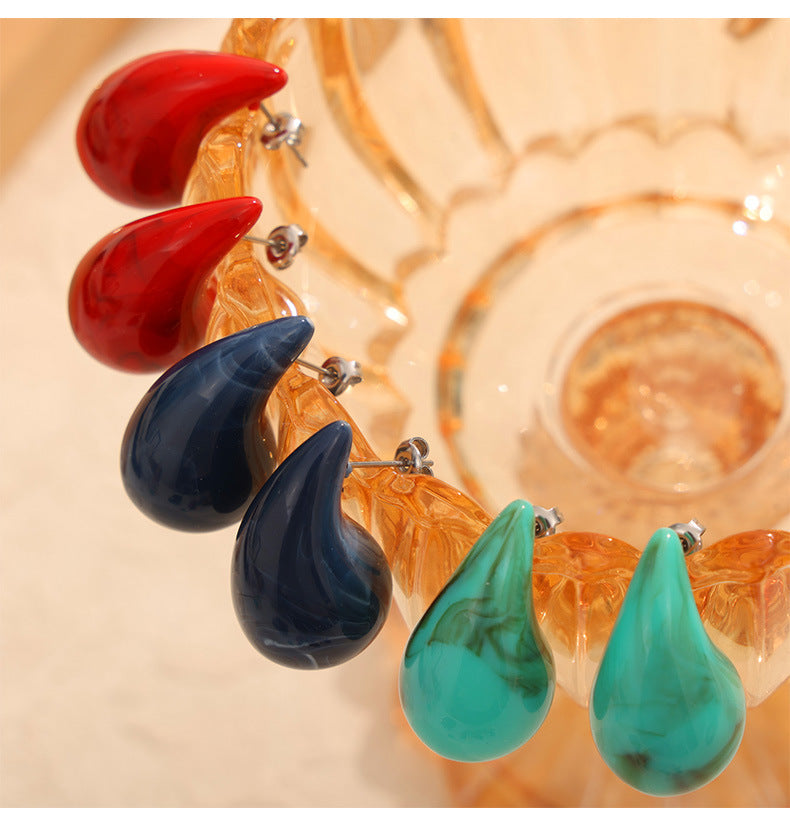 316L Stainless Steel Vibrant Resin Teardrop Earrings - Image 11