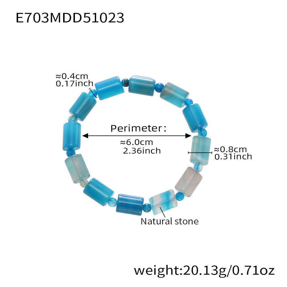 Model wearing multiple 316L Stainless Steel natural stone stretch bracelets, layered waterproof style