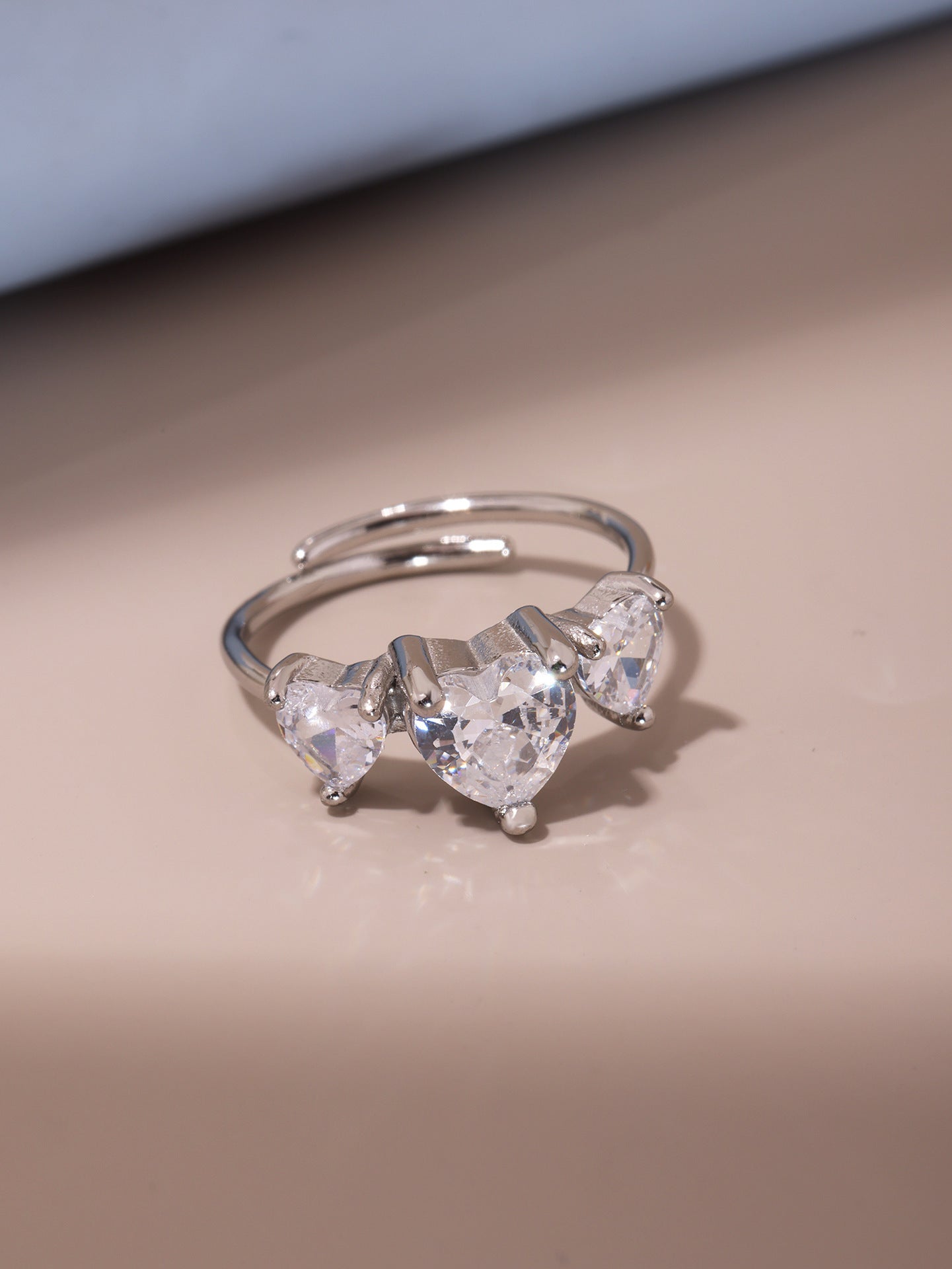 316L Stainless Steel Sweet Heart Super Shiny Zircon Adjustable Ring - Image 11