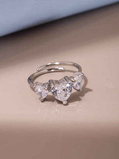 316L Stainless Steel Sweet Heart Super Shiny Zircon Adjustable Ring - Image 11