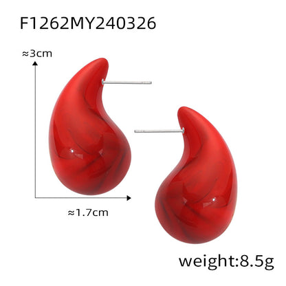 316L Stainless Steel 18K Gold Plated Geometric Red Enamel Drop Earrings - Image 12