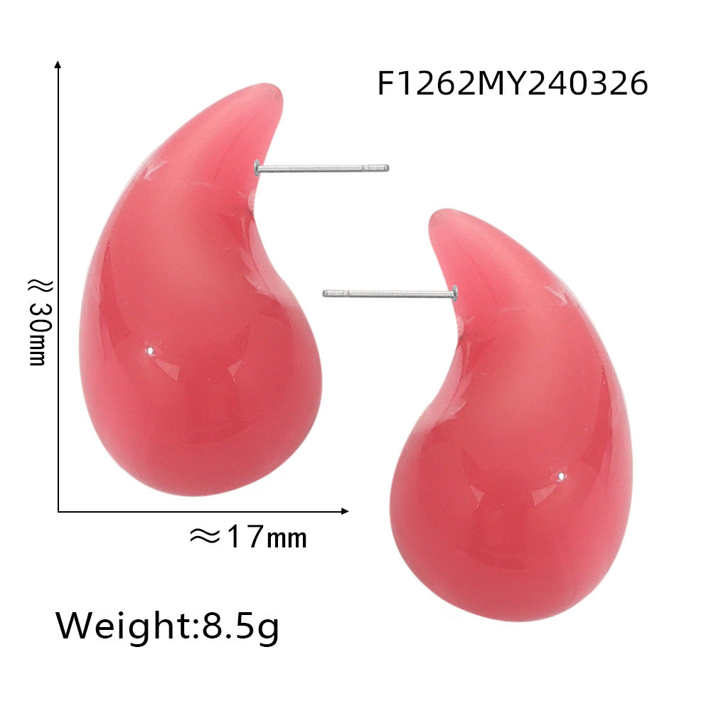 316L Stainless Steel Vibrant Resin Teardrop Earrings - Image 12