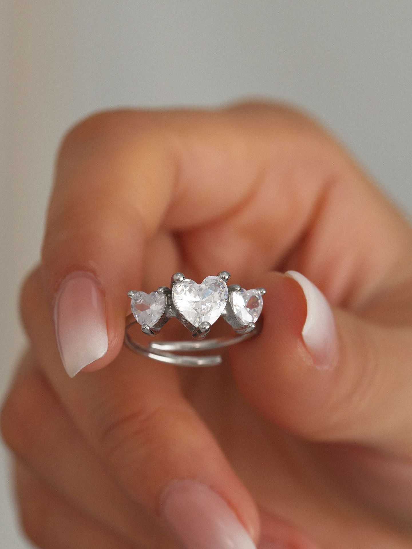 316L Stainless Steel Sweet Heart Super Shiny Zircon Adjustable Ring - Image 13