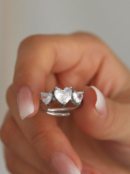 316L Stainless Steel Sweet Heart Super Shiny Zircon Adjustable Ring - Image 13