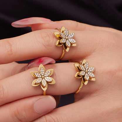 316L Stainless Steel Zircon Inlaid Six-Petal Flower Jewelry Collection - Image 13