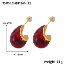 316L stainless steel 18K Gold Plated Geometric Red Enamel Drop Earrings close-up detail view for wholesale earrings buyers