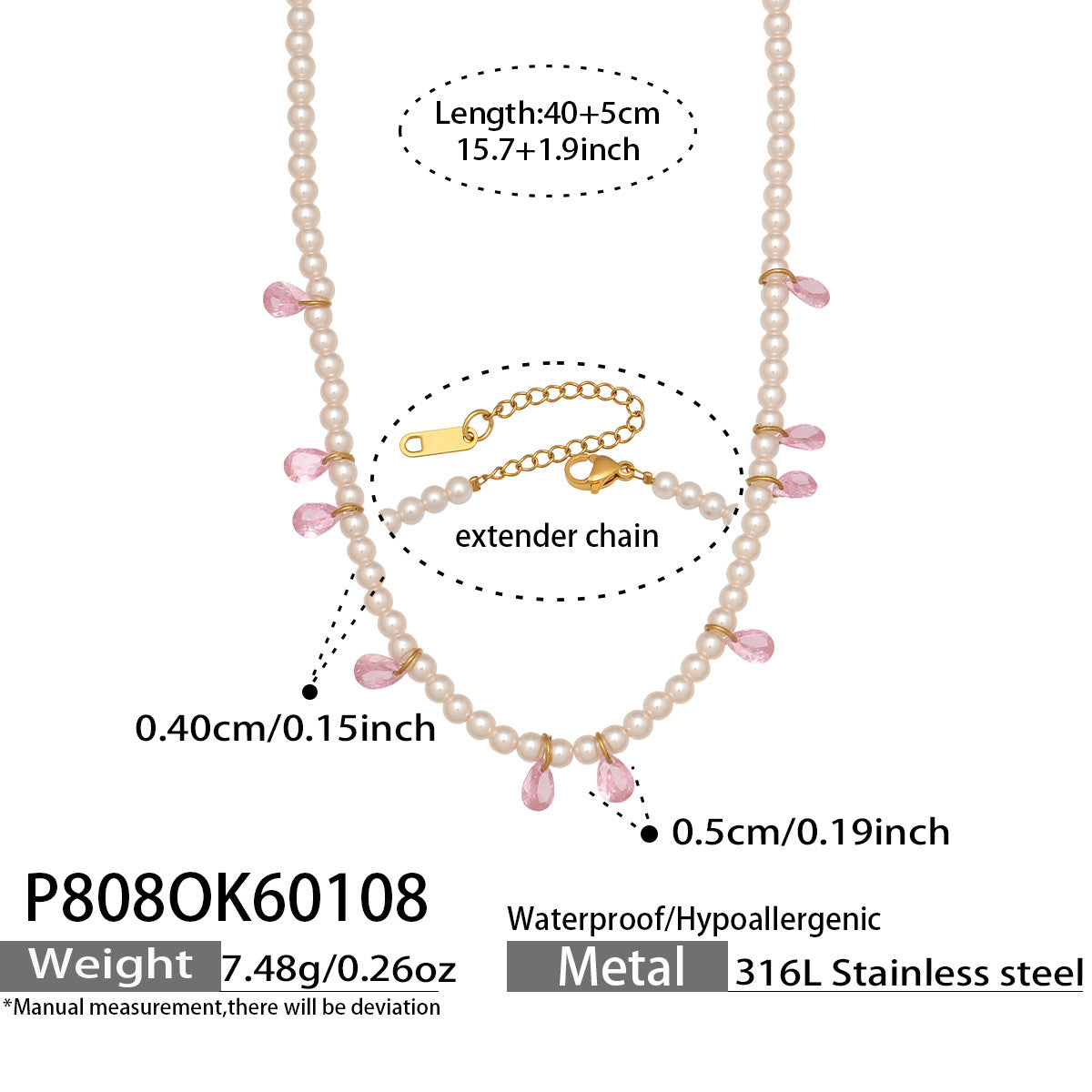 316L Stainless Steel Exquisite Full Zircon Waterdrop Mixed Pendant Bracelet - Image 14