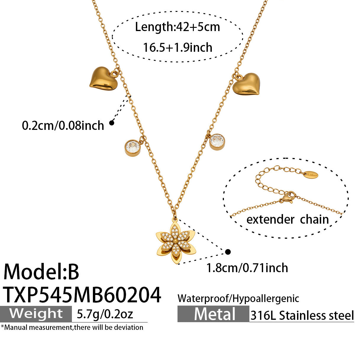 316L Stainless Steel Zircon Inlaid Six-Petal Flower Jewelry Collection - Image 14