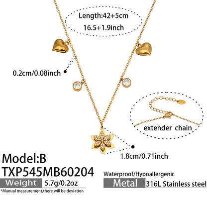 316L Stainless Steel Zircon Inlaid Six-Petal Flower Jewelry Collection - Image 14