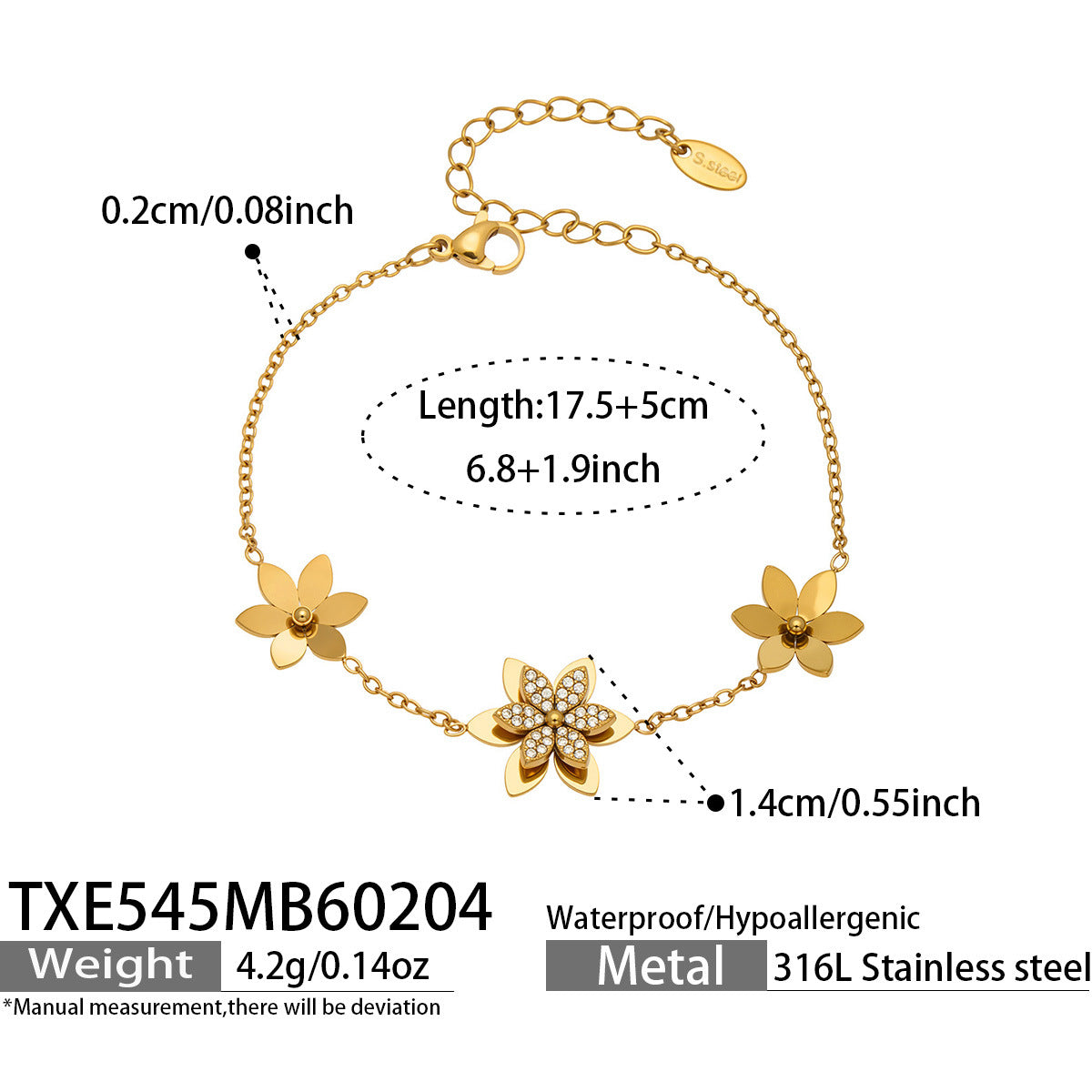 316L Stainless Steel Zircon Inlaid Six-Petal Flower Jewelry Collection - Image 16