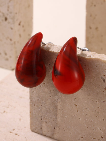 316L Stainless Steel 18K Gold Plated Geometric Red Enamel Drop Earrings - Image 17