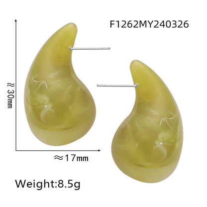 316L Stainless Steel Vibrant Resin Teardrop Earrings - Image 17