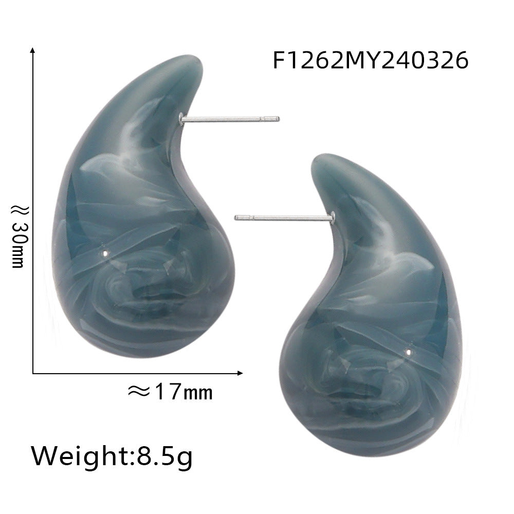 316L Stainless Steel Vibrant Resin Teardrop Earrings - Image 18