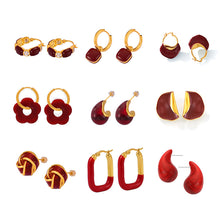 316L stainless steel 18K Gold Plated Geometric Red Enamel Drop Earrings main product view for wholesale earrings buyers