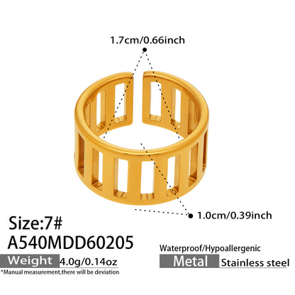 316L Stainless Steel 18K Gold Plated Wide Openwork Adjustable Ring Set - Image 19