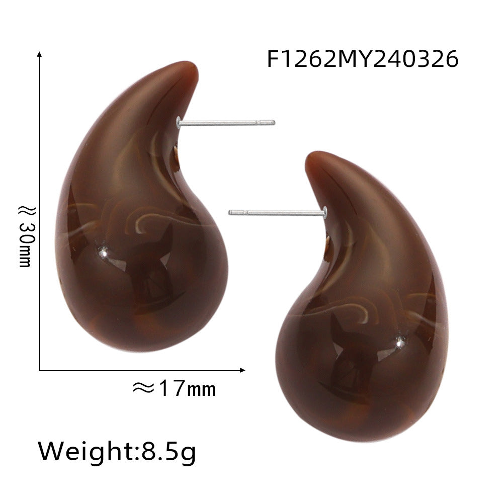 316L Stainless Steel Vibrant Resin Teardrop Earrings - Image 19