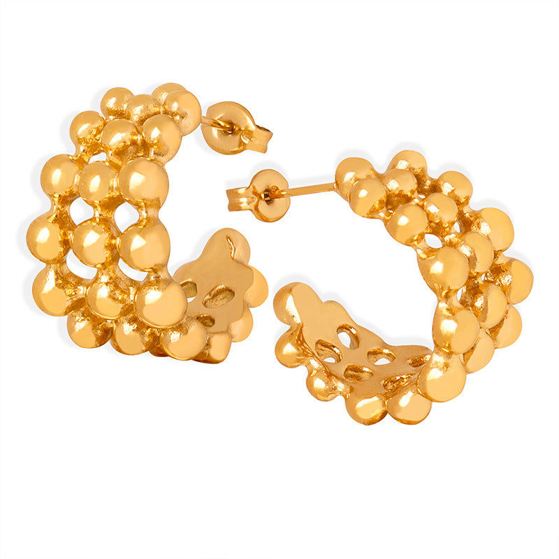 316L Stainless Steel Elegant C-shaped Half-Circle Metal Bead Chain Earrings - Image 1