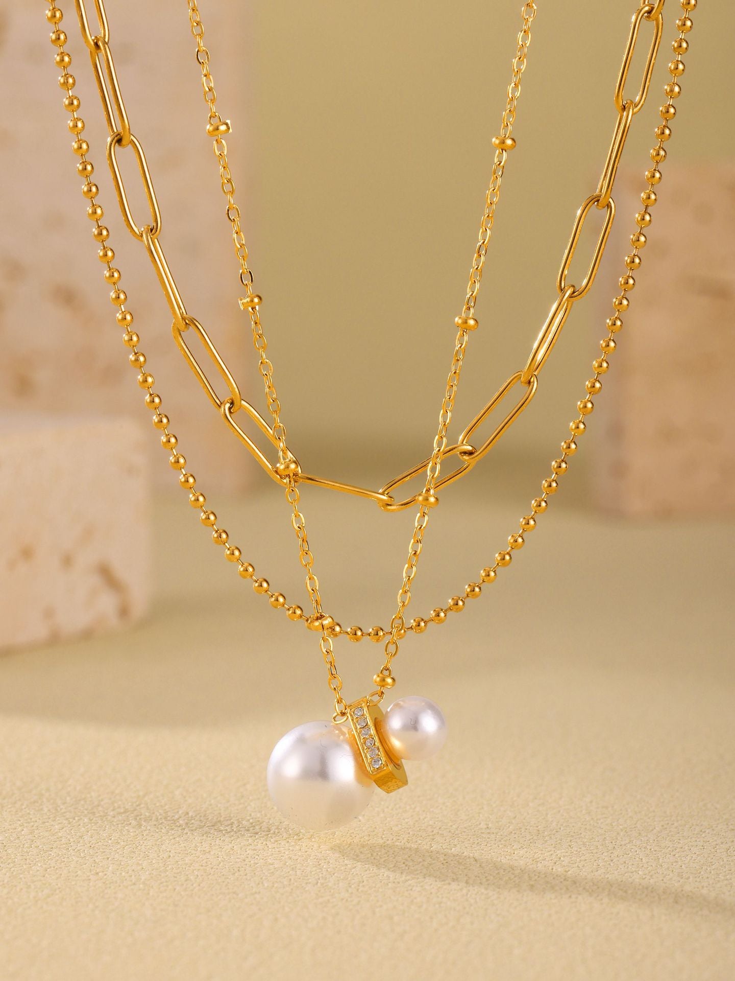 316L Stainless Steel Constellation Necklace & Earrings Set with Zircon & Shell Pearl - Image 1