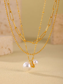 316L Stainless Steel Constellation Necklace & Earrings Set with Zircon & Shell Pearl - Image 1