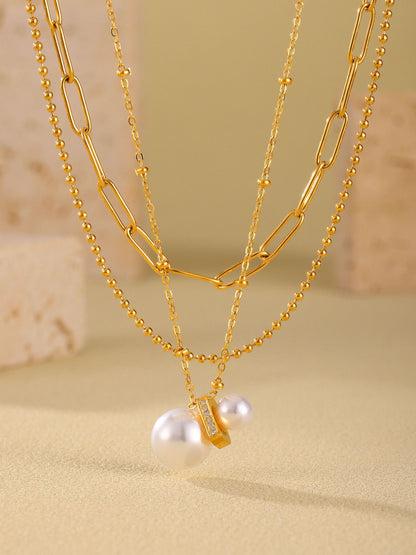 316L Stainless Steel Constellation Necklace & Earrings Set with Zircon & Shell Pearl - Image 1