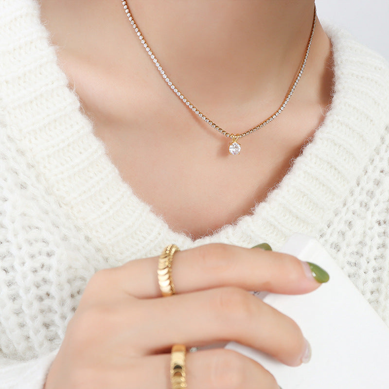 316L Stainless Steel 18K Gold Plated Dainty Cubic Zirconia Pendant Necklace - Image 1