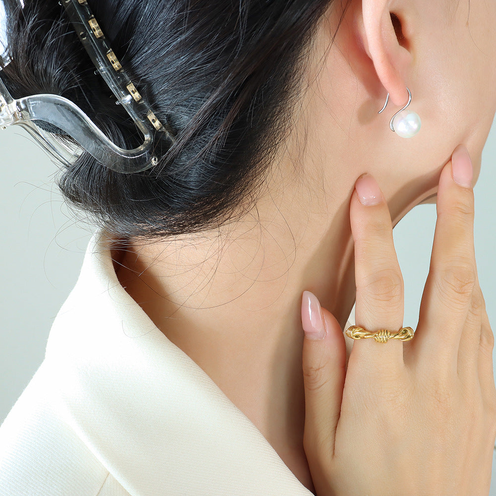 316L Stainless Steel 18K Gold Plated Geometric Faux Pearl Earrings - Image 1