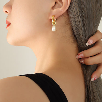 316L Stainless Steel Baroque Imitation Pearl C-Shape Stud Earrings - Image 1